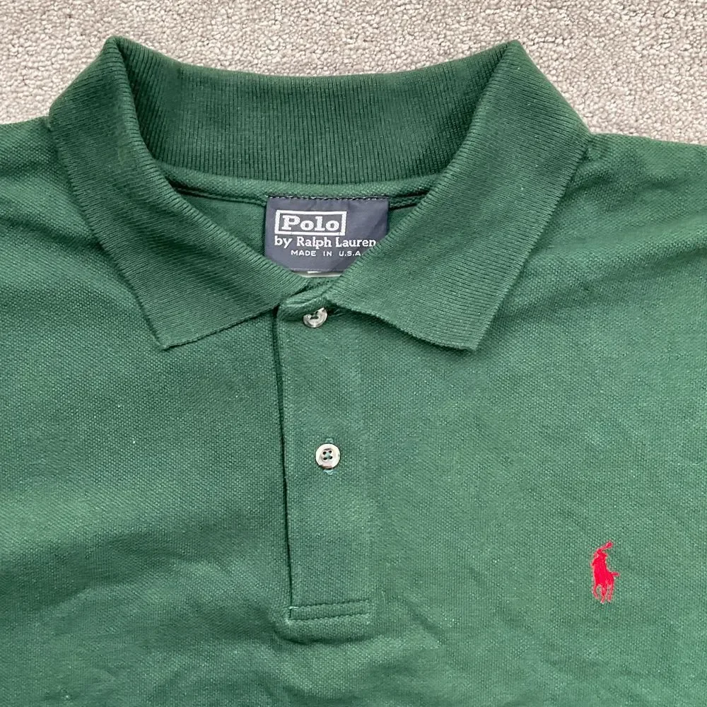 Ralph‎ Lauren Polo Shirt Mens XLarge Green Red Pony Logo Cotton Stretch USA VTG